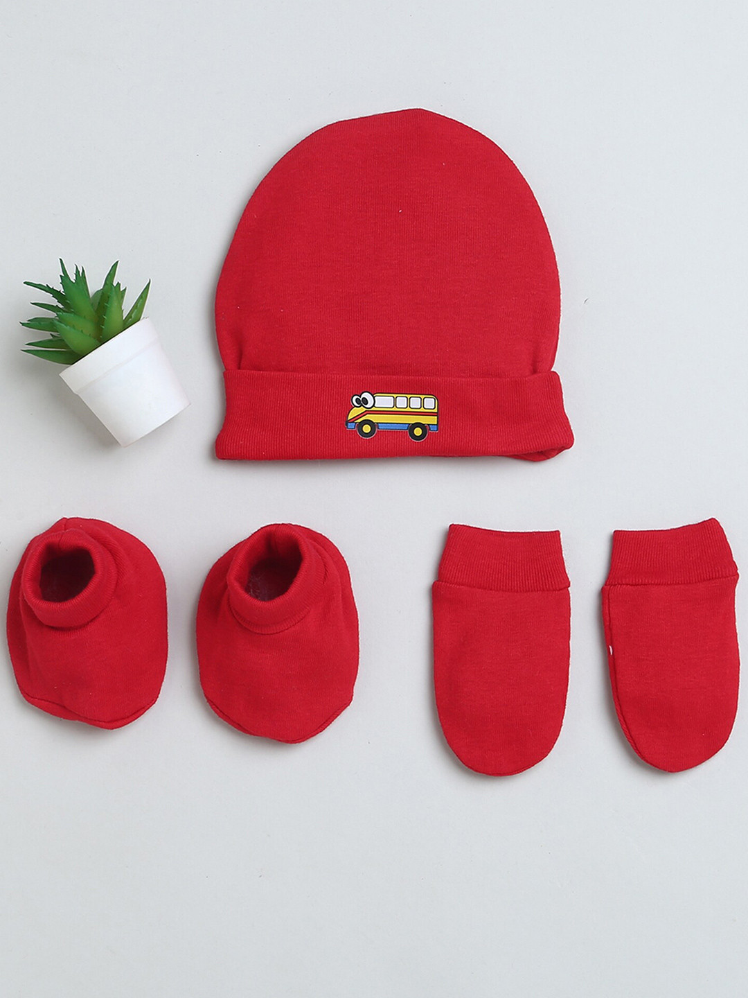 BUMZEE Infant Girls Cotton Beanie Cap Mitten and Bootie