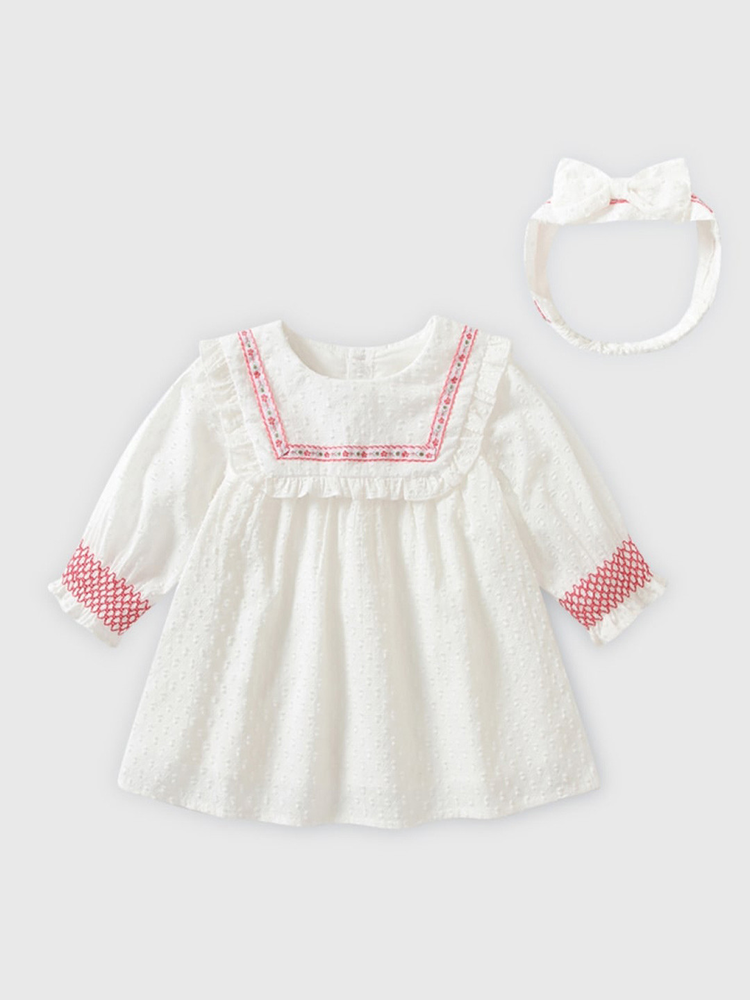 StyleCast White Girls Self Design Ruffles Pure Cotton A-Line Maxi Dress With Hairband