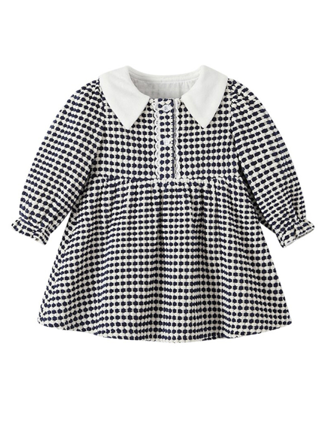 StyleCast Black Girls Checked Peter Pan Collar Puff Sleeves Maxi Fit & Flare Dress