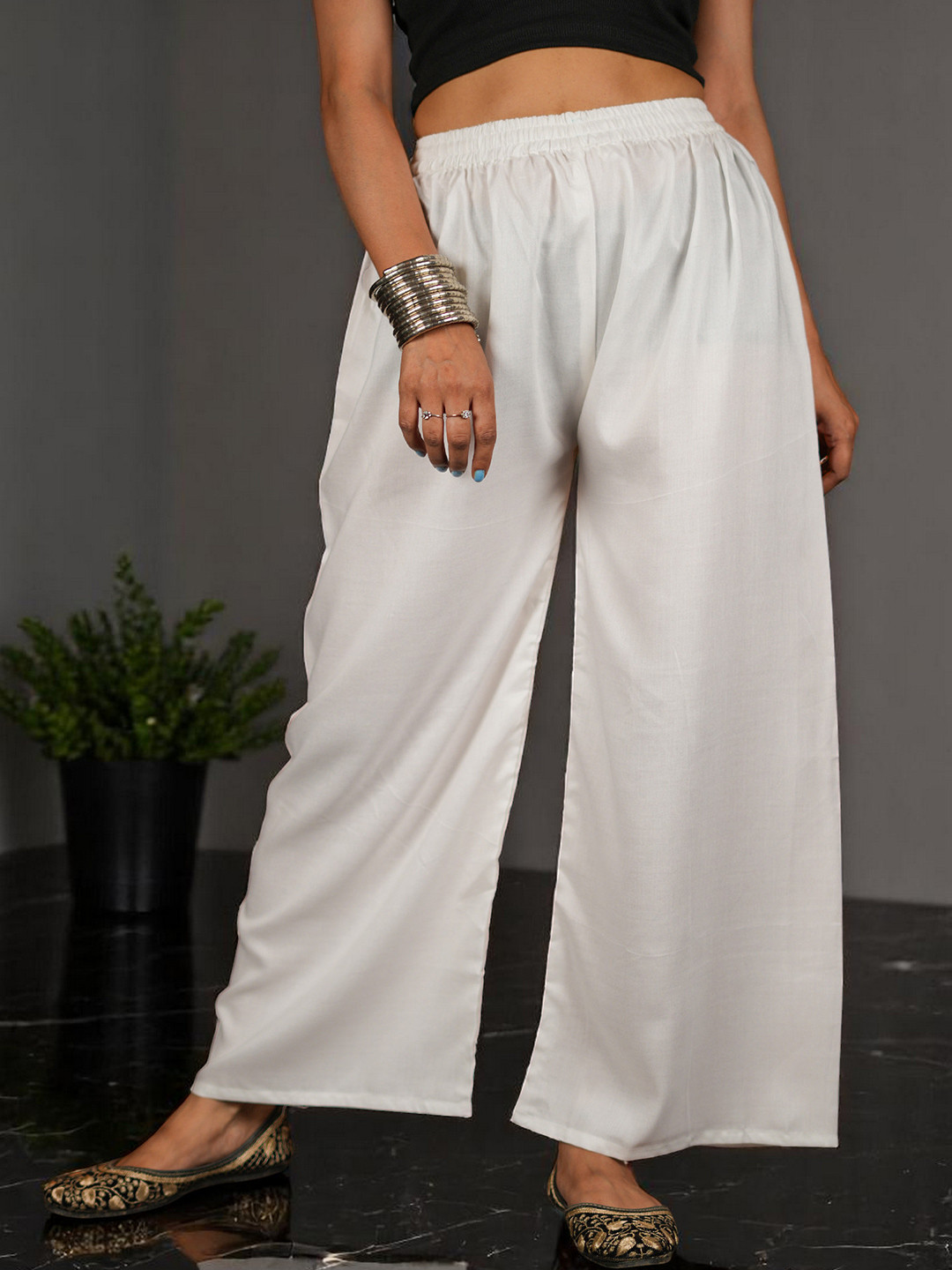 CKE  1PCS Comfortable Wide Legs with Elastic Belt Rayon Cotton Trouser Palazzo for Womens