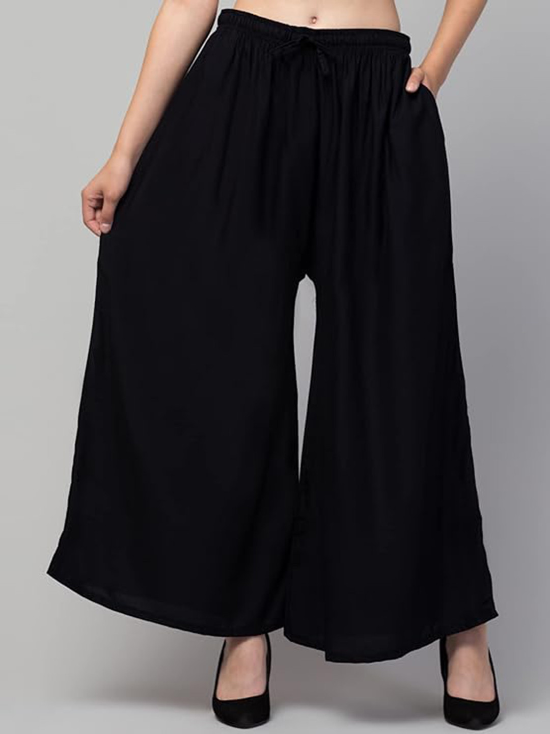 CKE 1PCS Comfortable Wide Legs with Elastic Belt Rayon Cotton Trouser Palazzo for Womens