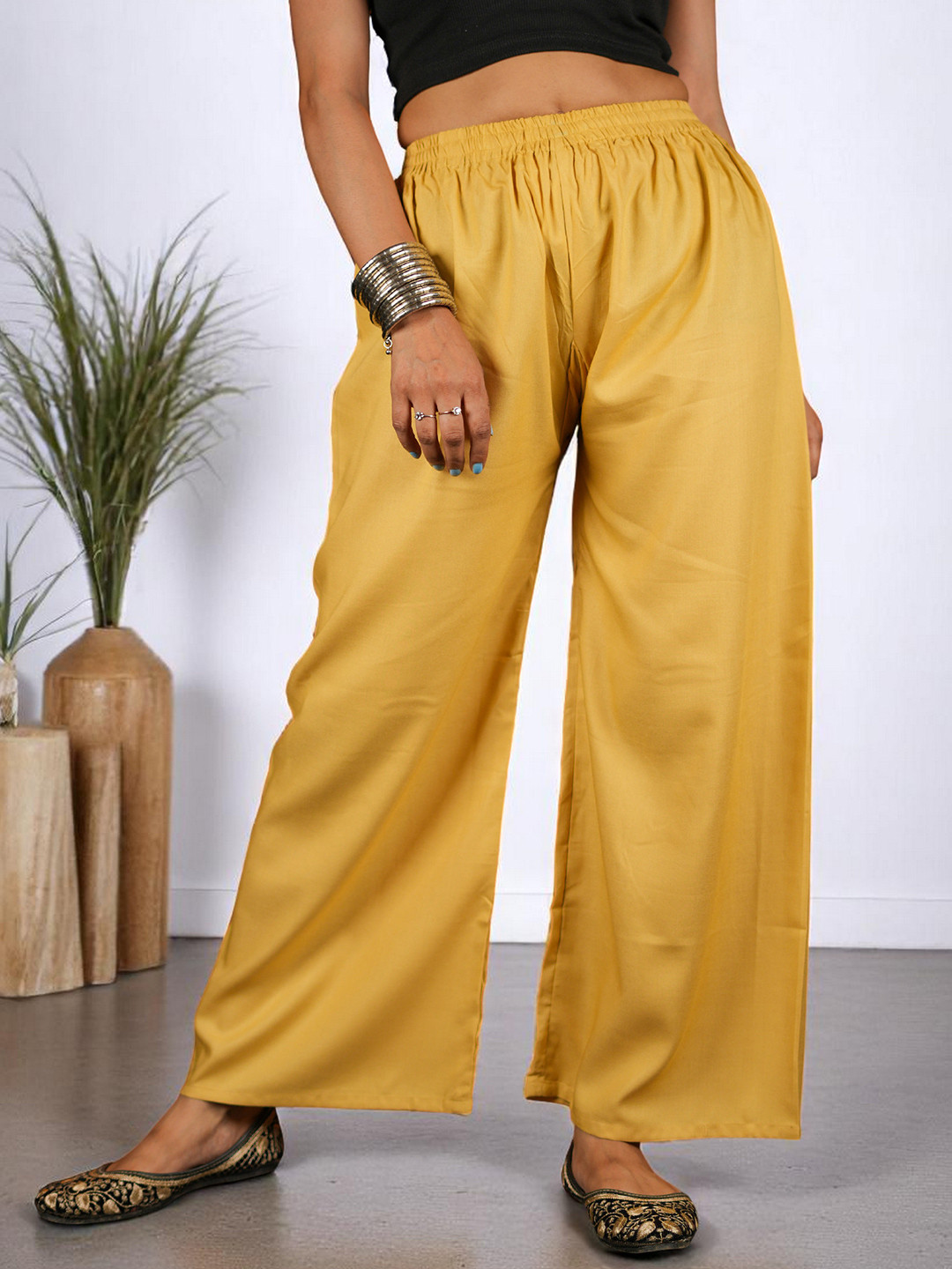 CKE  1PCS Comfortable Wide Legs with Elastic Belt Rayon Cotton Trouser Palazzo for Womens