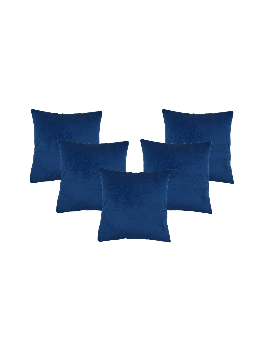 RRC Blue Geometric Velvet Quilted 5 Textured Square Cushion Covers -16.1x16.1In