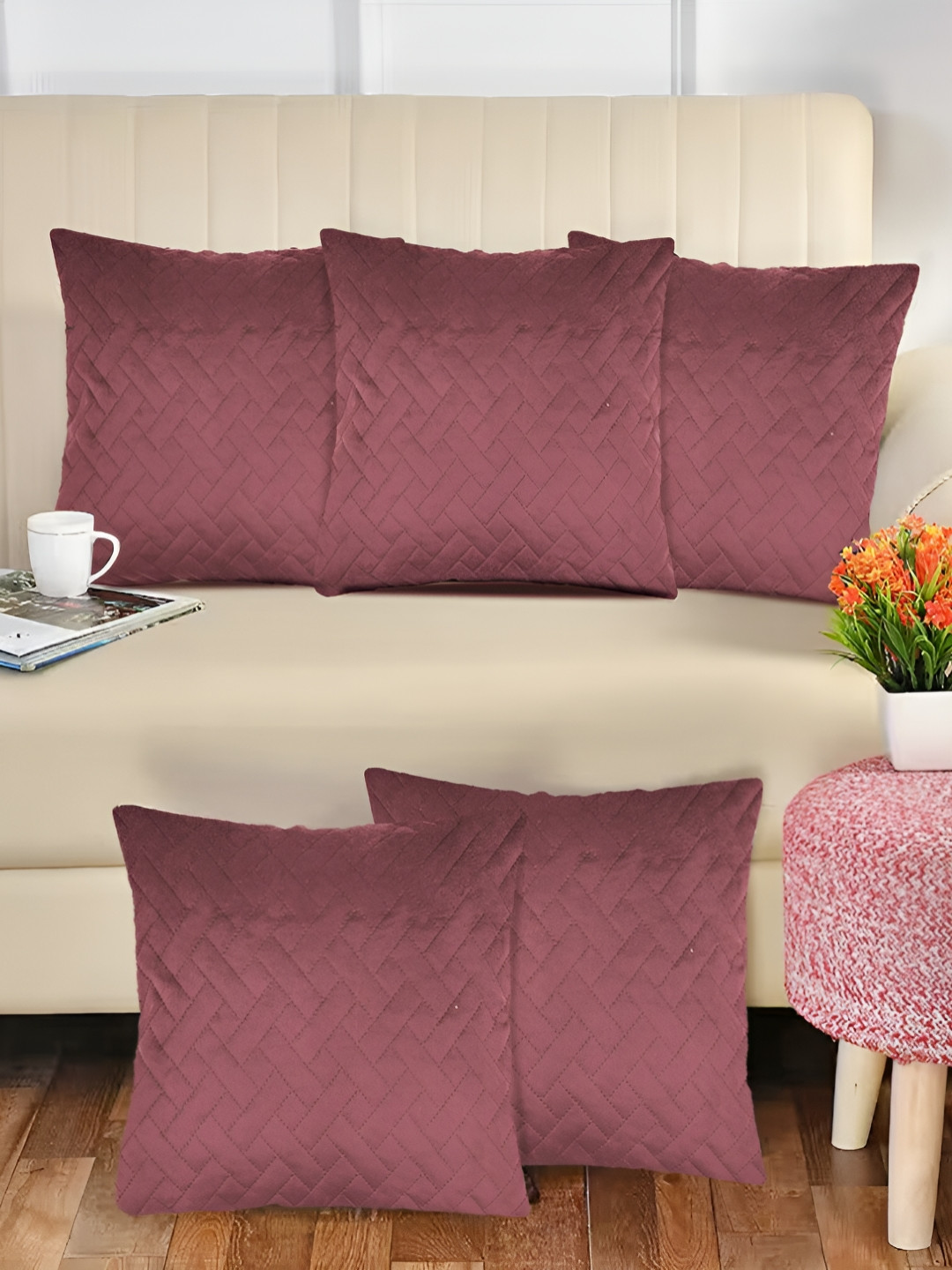 RRC Coral 5 Pieces Velvet Square Cushion Covers