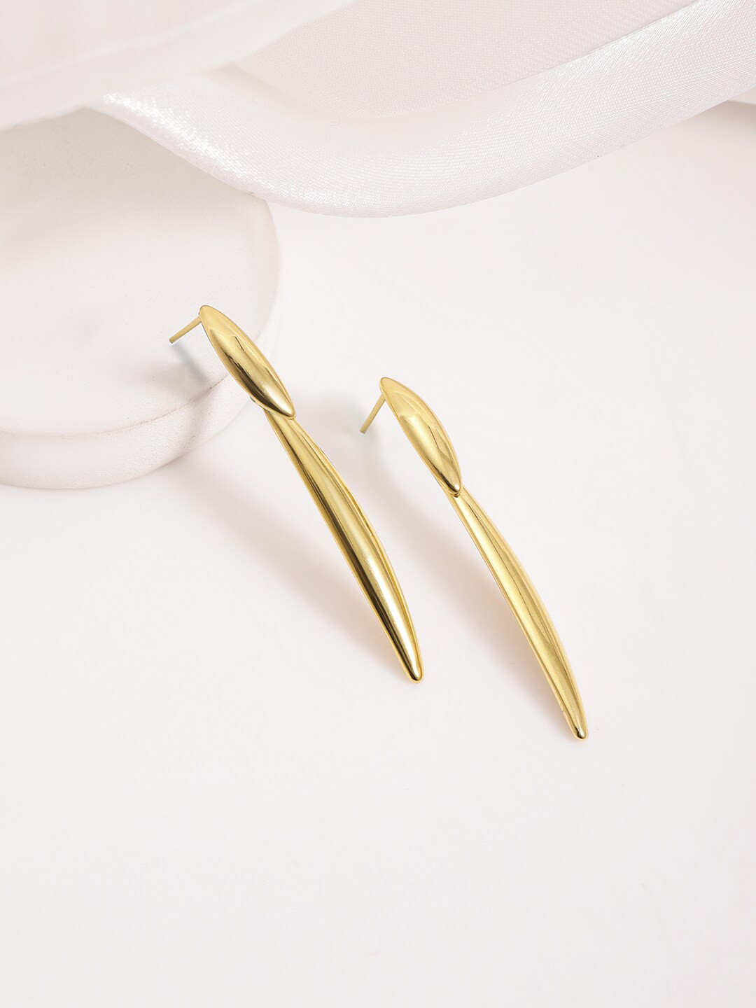Rubans 18K Gold-Plated StainlessSteel TarnishFree Waterproof Demi-Fine Sleek Drop Earrings