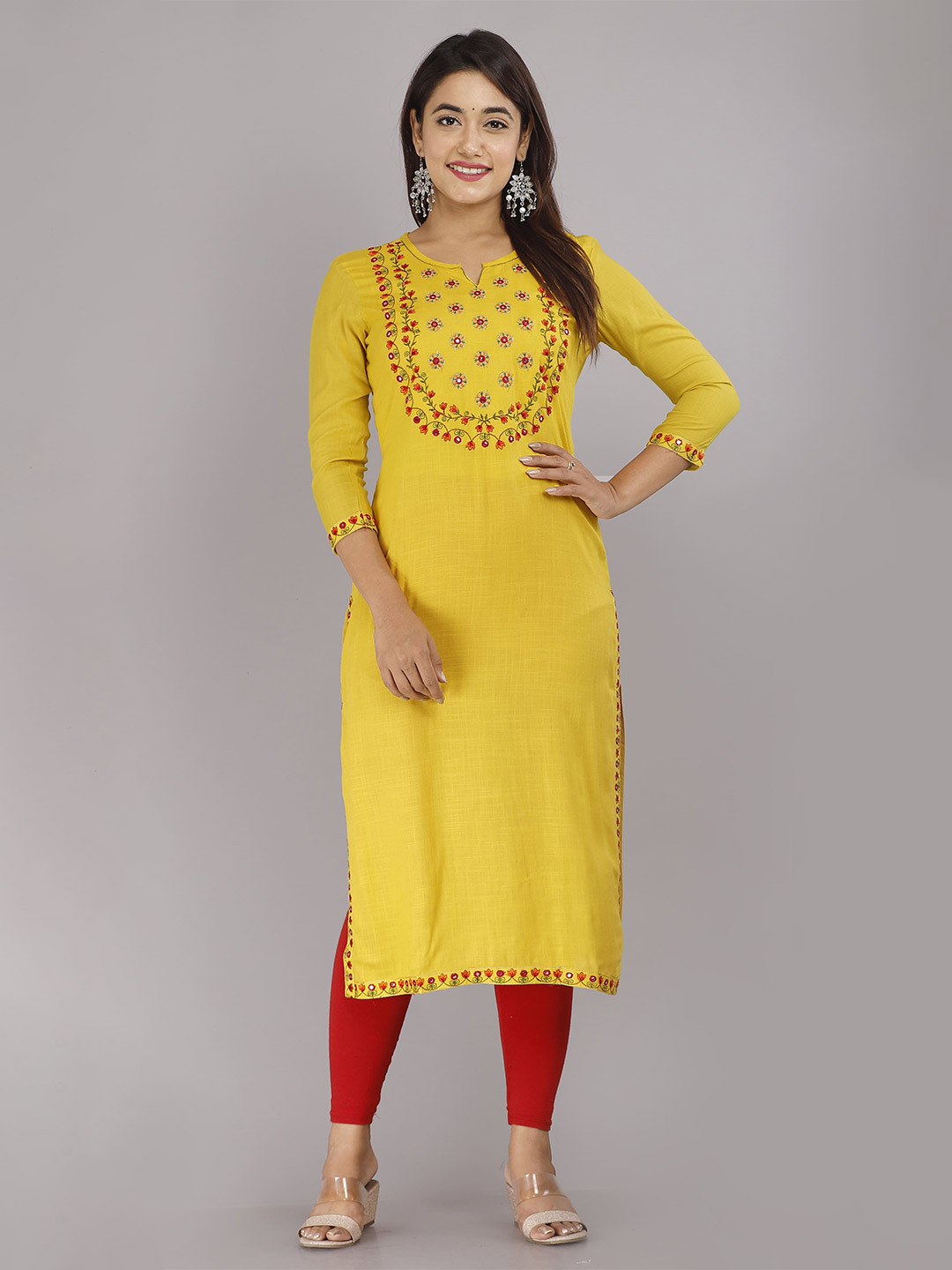 STYLE ANGEL Notch Neck Embroidered Straight Kurta