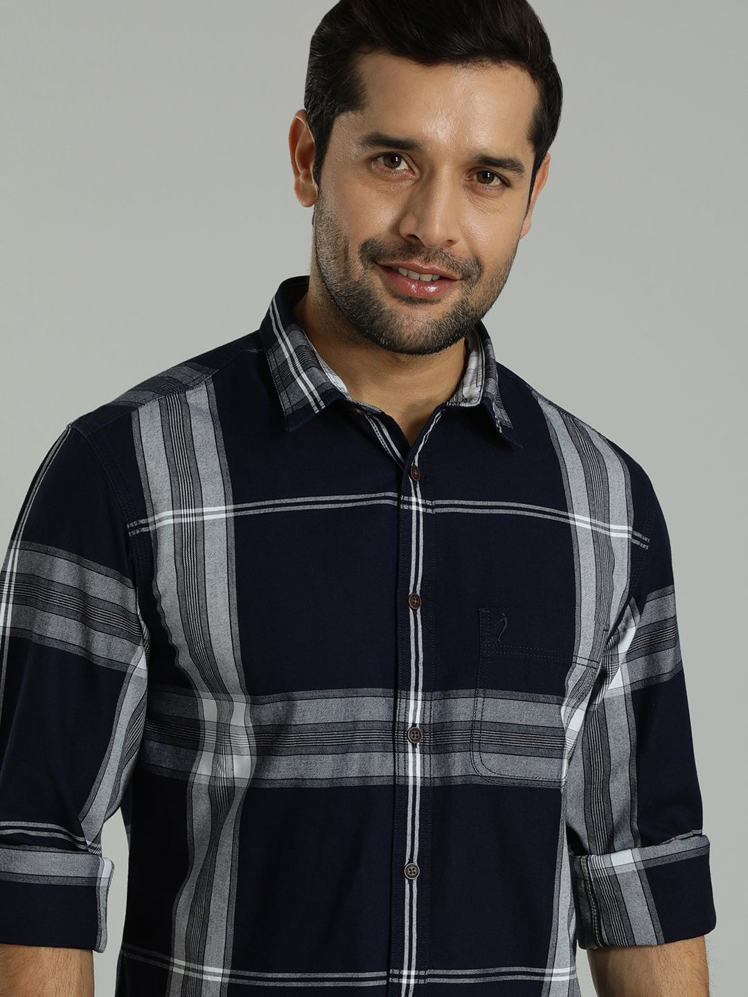 Indian Terrain Windowpane Checked  Skinny Fit Spread Collar Pure Cotton Casual Shirt