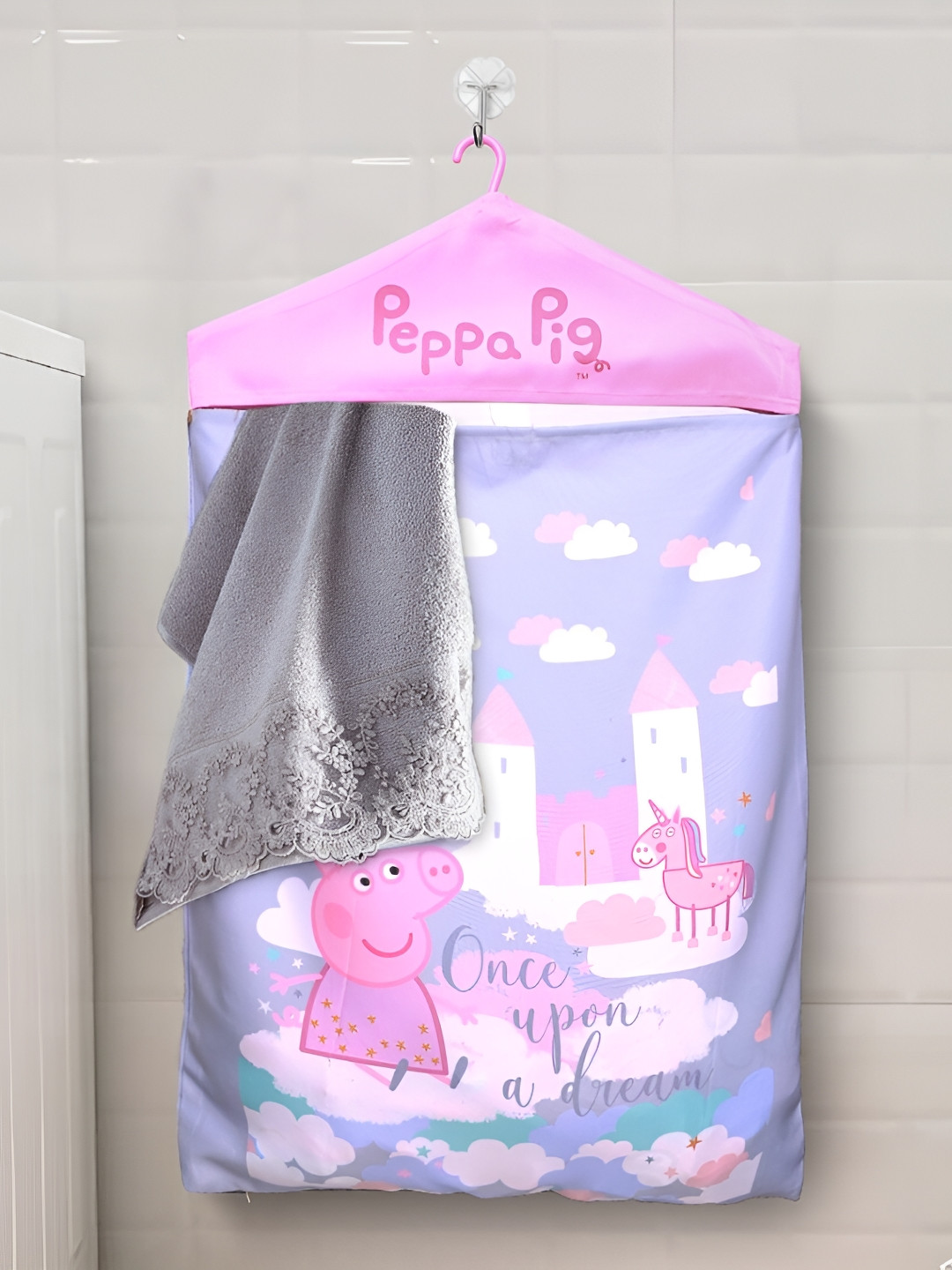 Saral Home Pink & Purple Printed Door Hanging Foldable Laundry Bag