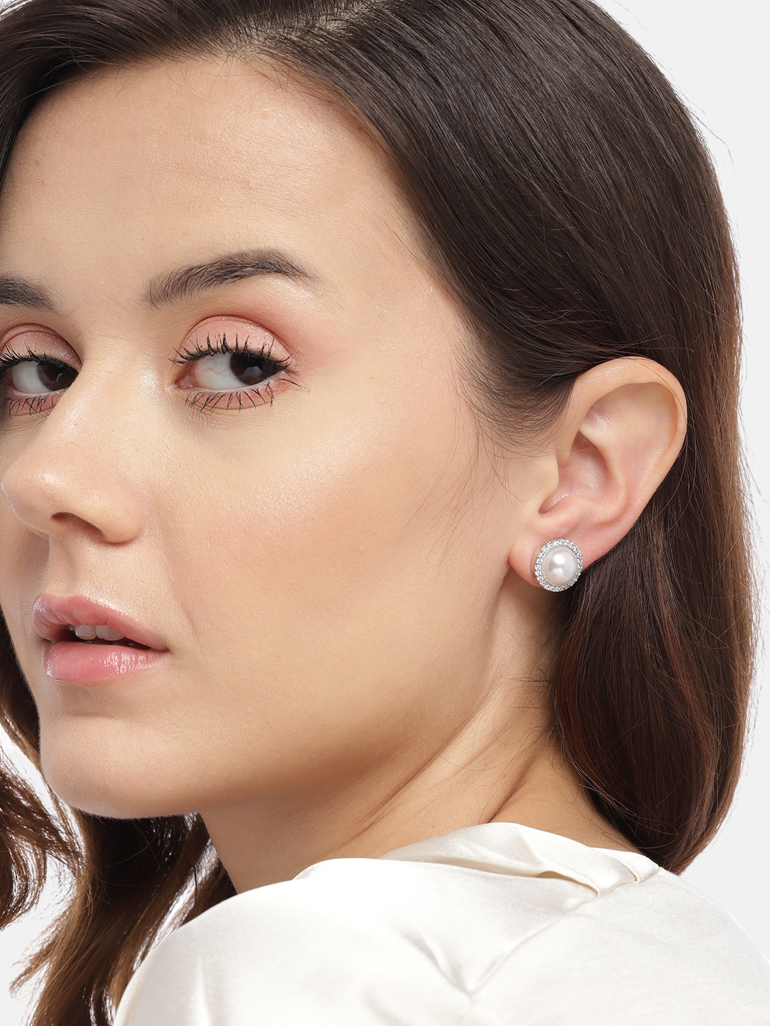 Anouk Silver-Plated American Diamond Circular Studs