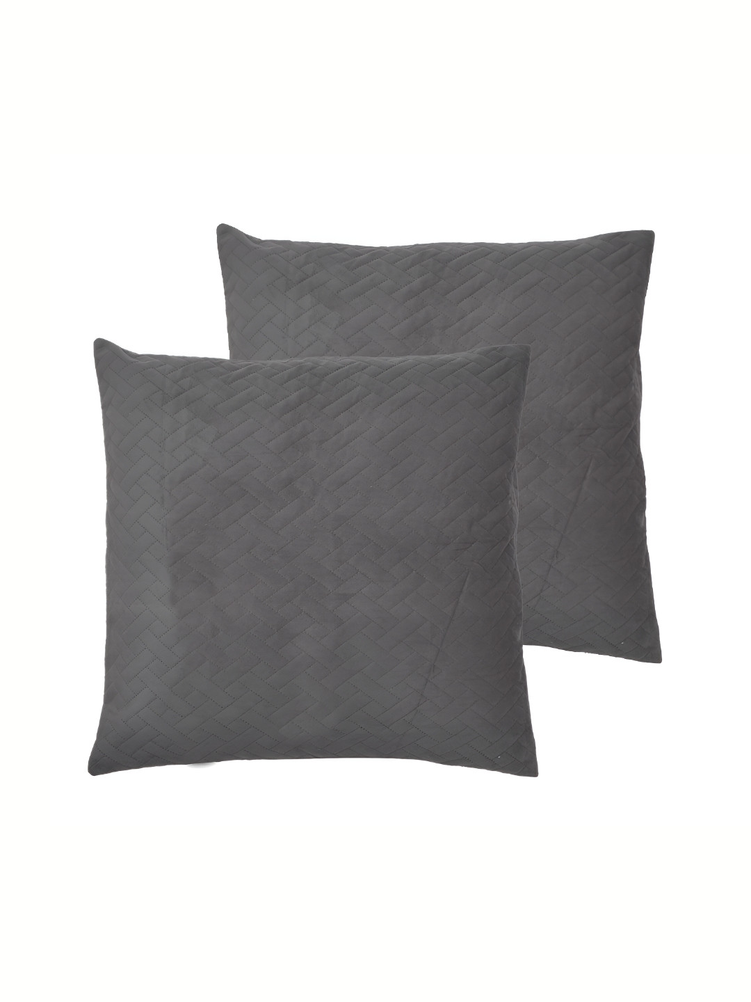 RRC Grey Geometric Velvet Quilted 2 Textured Square Cushion Covers -24x24In
