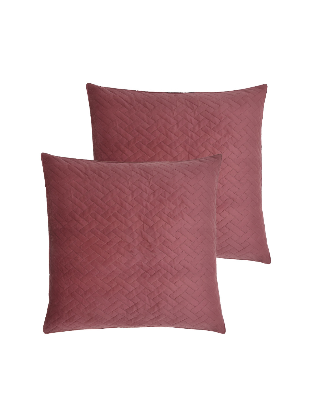 RRC Quilted Coral Geometric Velvet Washable 2 Pcs Textured Square Cushion Covers -24x24In