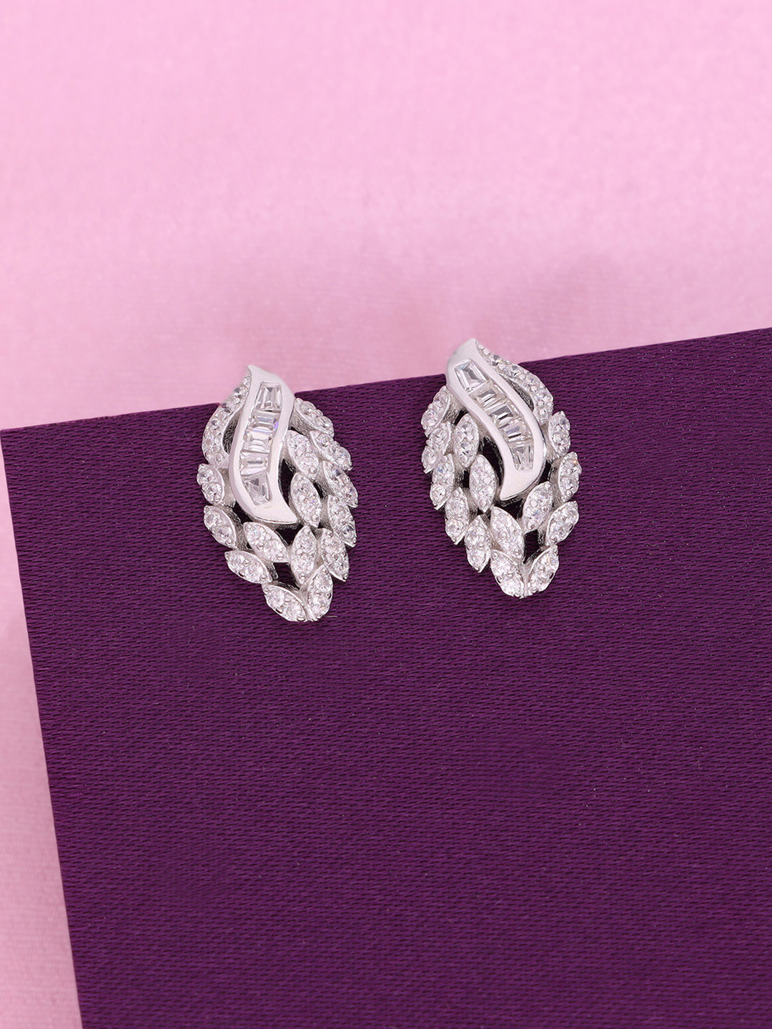 KAI JEWEL 925 Sterling Silver Rhodium-Plated Cubic Zirconia Teardrop Shaped Studs Earrings