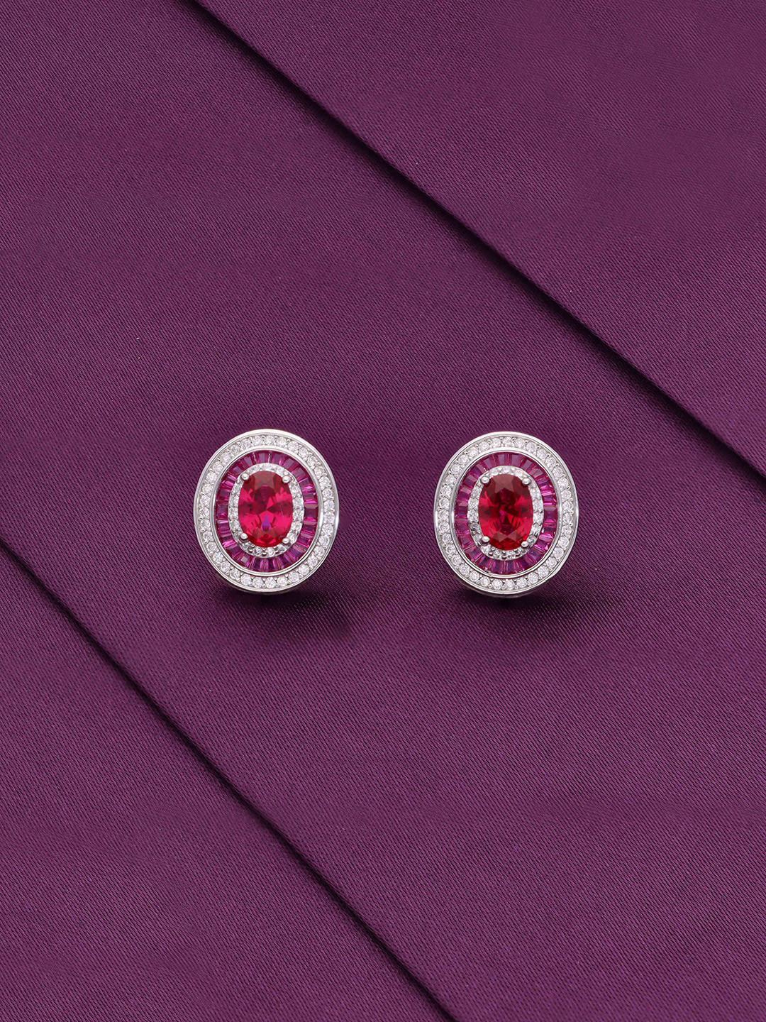 KAI JEWEL Rhodium Plated Cubic Zirconia Sterling Silver Studs Earrings