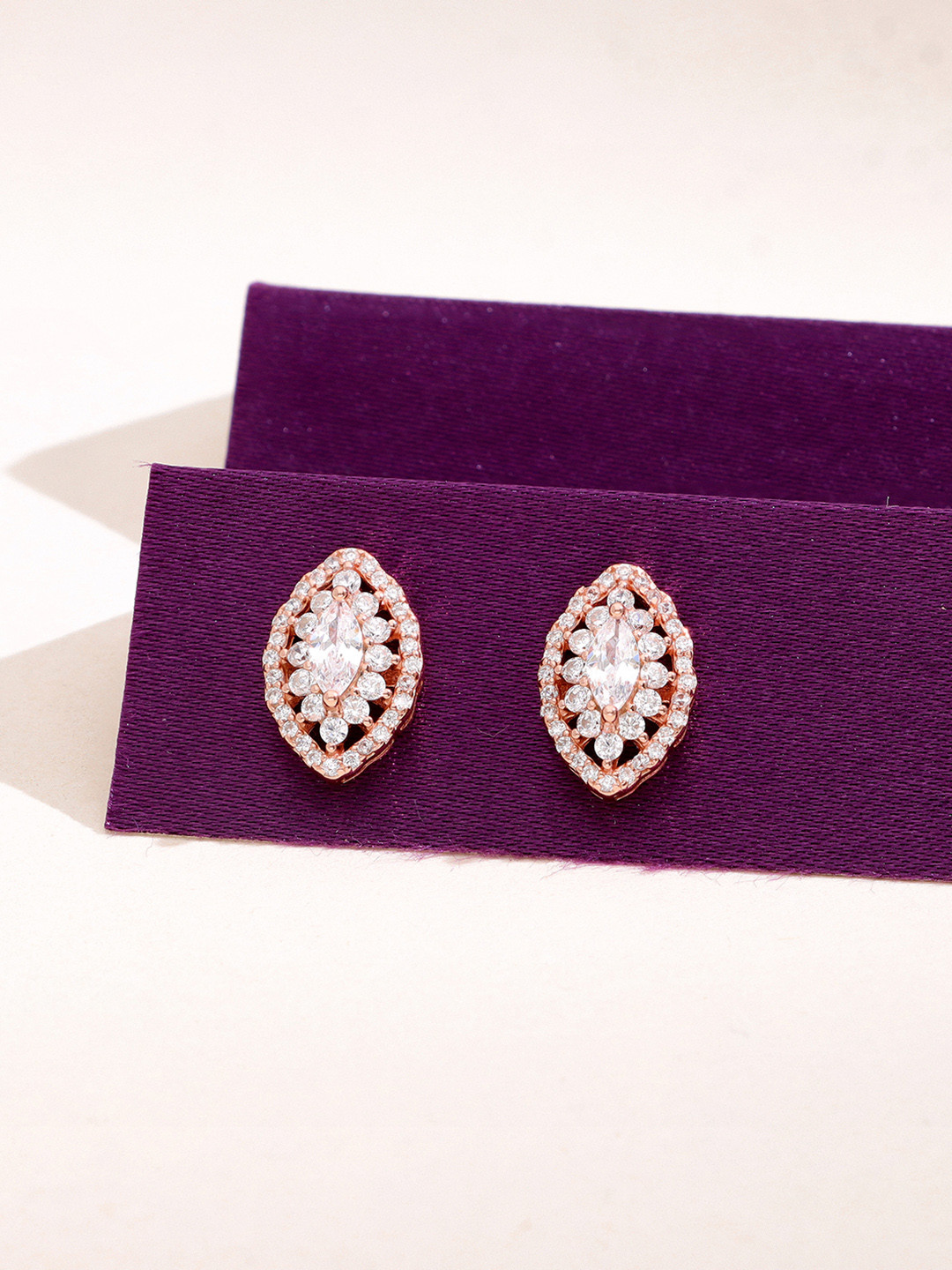 KAI JEWEL Rhodium-Plated Teardrop Shaped Studs Earrings