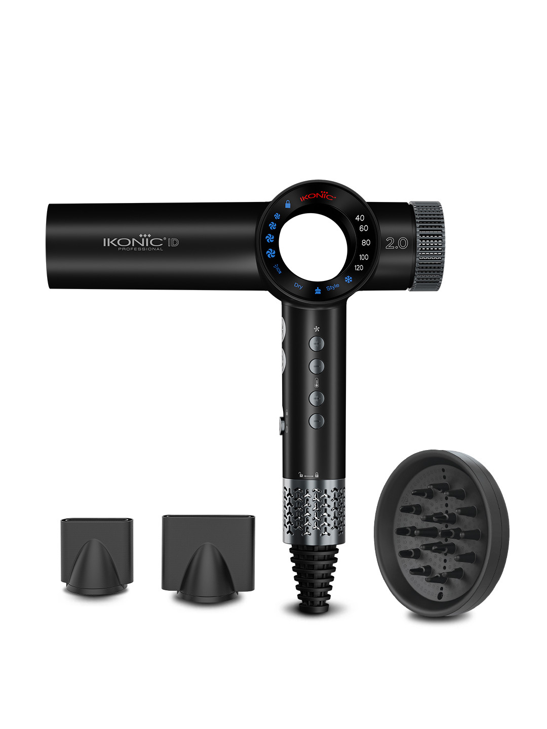 Ikonic Professional Hair Dryer ID 2.0 - Black and Metallic Silver
