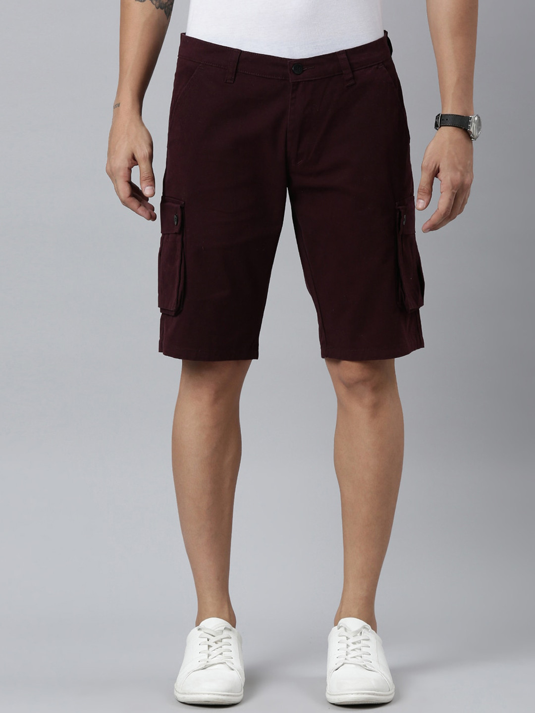 CINOCCI Men Mid-Rise Knee Length Relaxed Fit Cotton Cargo Shorts