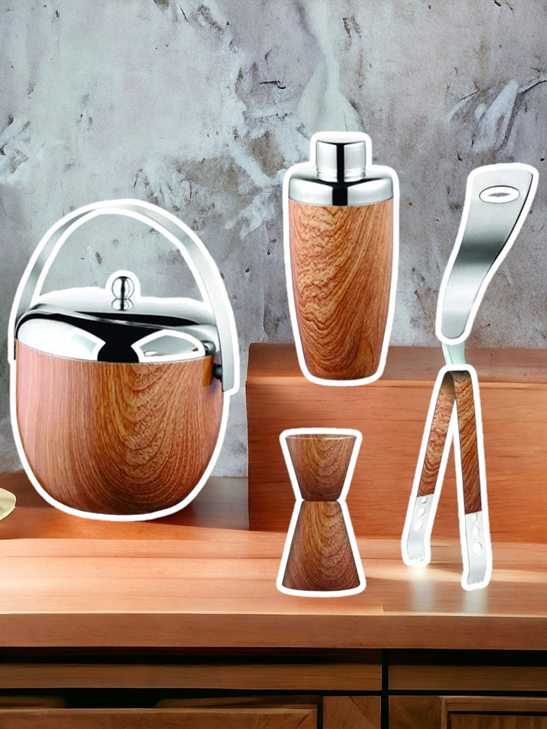 FNS Brown 5 Pieces Stainless Steel Barware Tool Set