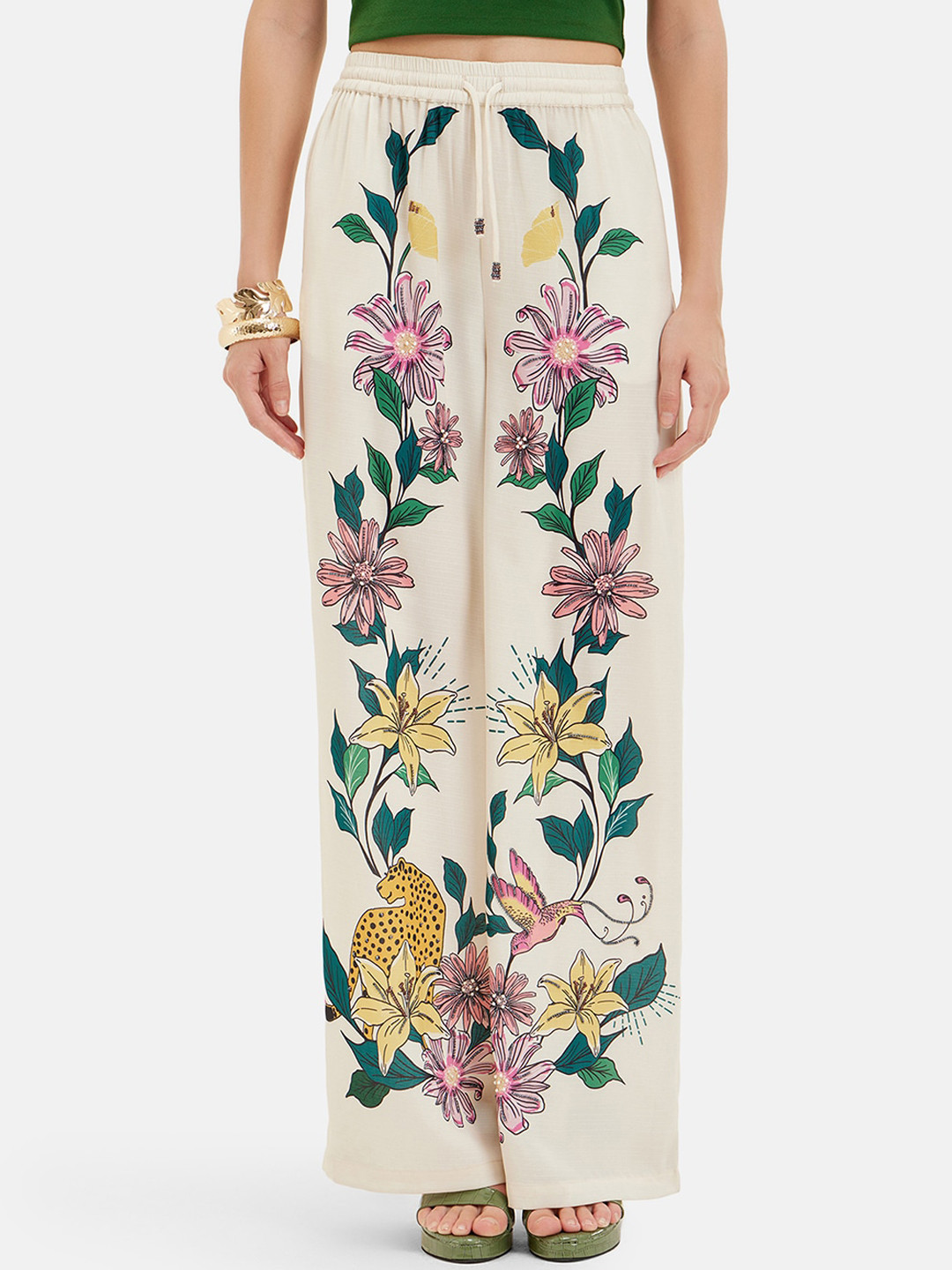 Kazo Khloe Pull High-Rise Floral Parallel Trousers