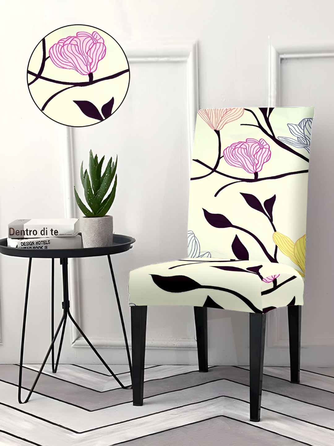 Aura Green & Pink 6Pcs Printed Stretchable Chair Covers