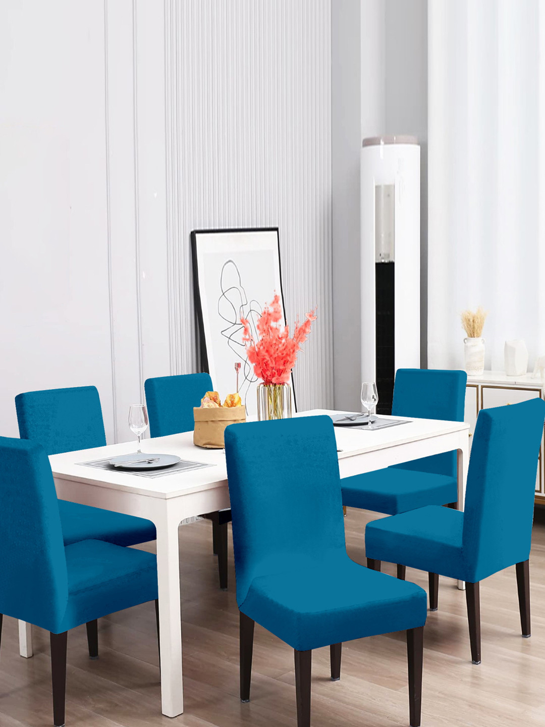 Aura Blue 6 Pieces Stretchable Chair Covers