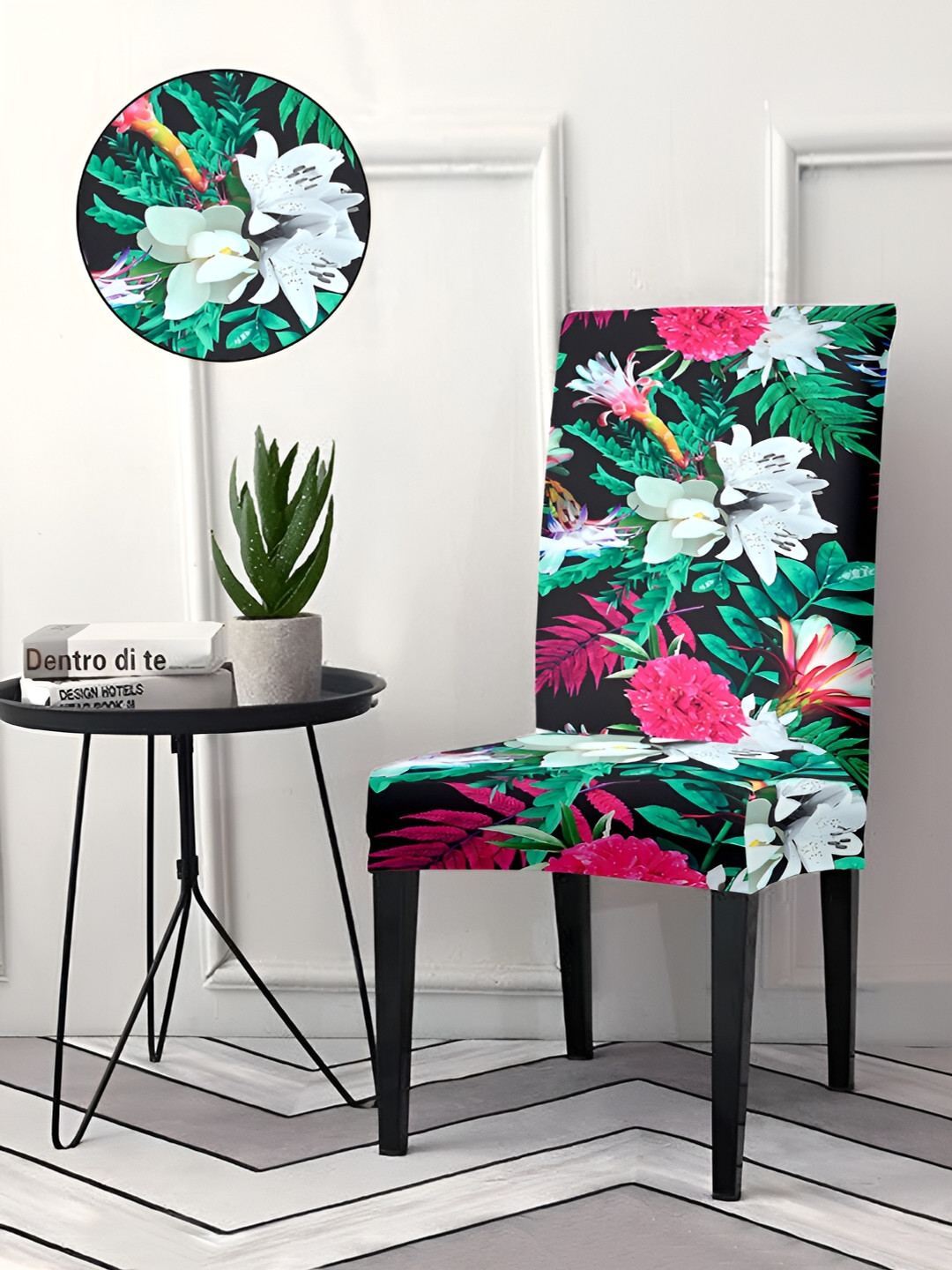 Aura Green 4 Pieces Floral Removable Washable Chair Covers