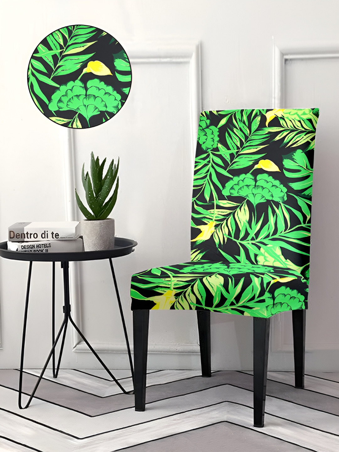 Aura Green & Black 4Pcs Printed Chair Covers