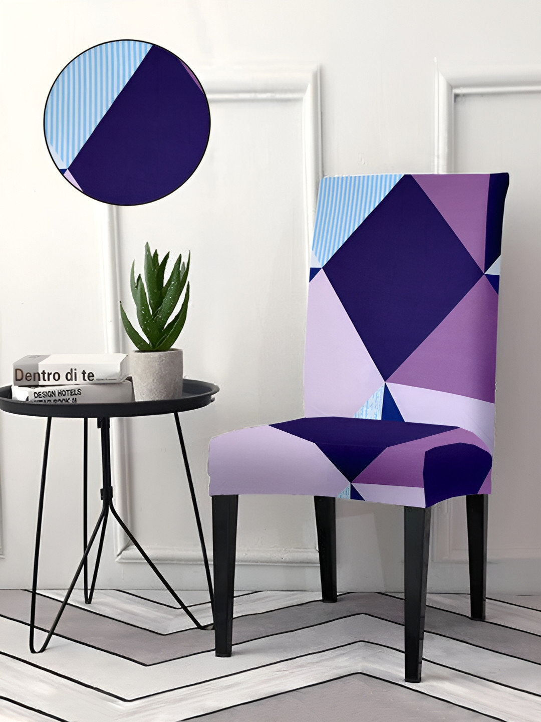 Aura Purple & Navy Blue Printed Chair Cover