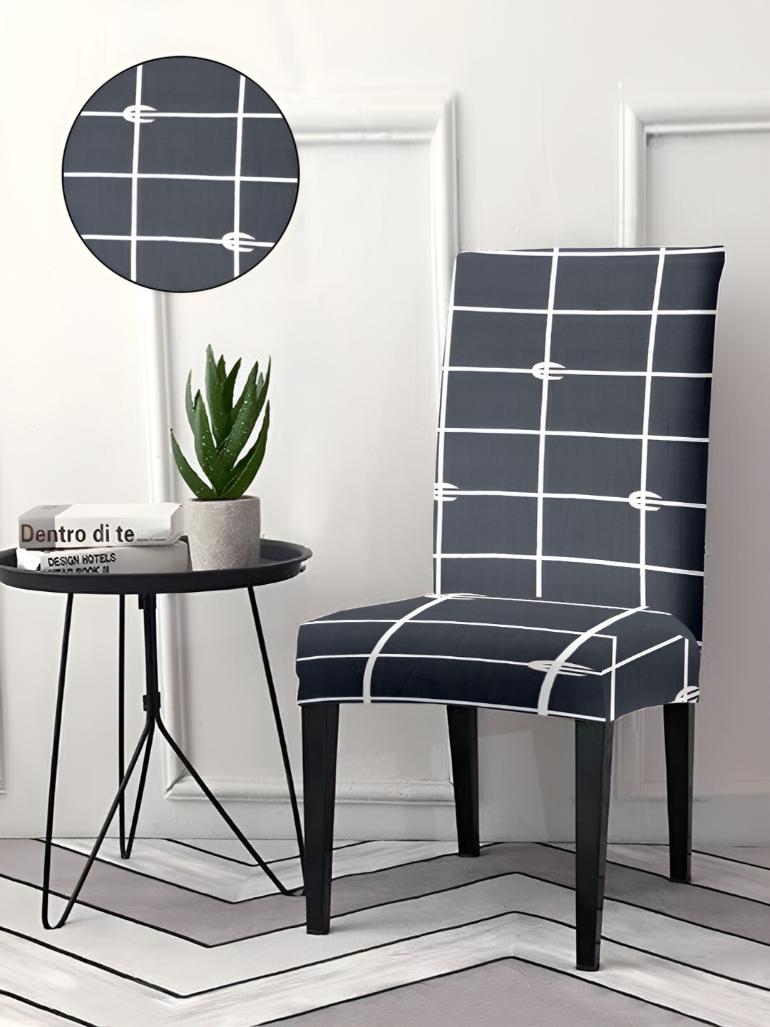 Aura Grey & White 4Pcs Printed Chair Covers