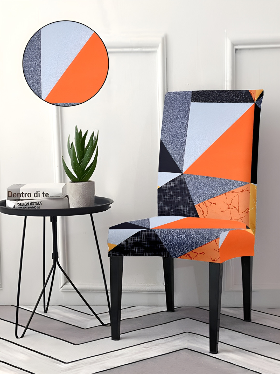 Aura Grey & Orange Printed Chair Cover