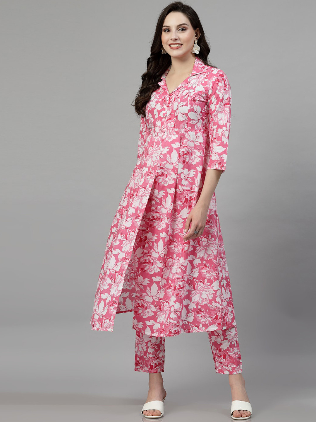 NEW STYLISH Floral Printed Regular Pure Cotton A-Line Kurta with Trousers