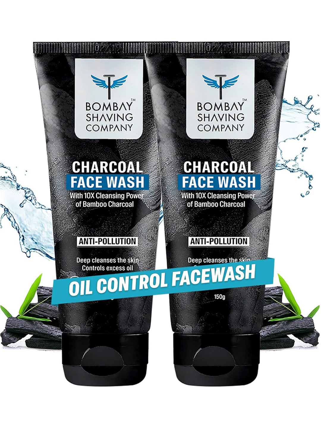 Bombay Shaving Company Set Of 2 Activated Bamboo Charcoal Face Wash -150g Each