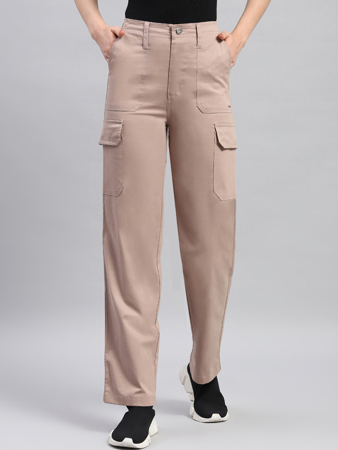 Rock.it Women Straight Fit Mid-Rise Cotton Cargos Trouser