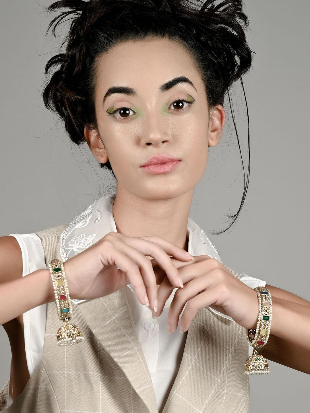 ODETTE Set Of 2 Artificial Stones Gold Plated Bangles