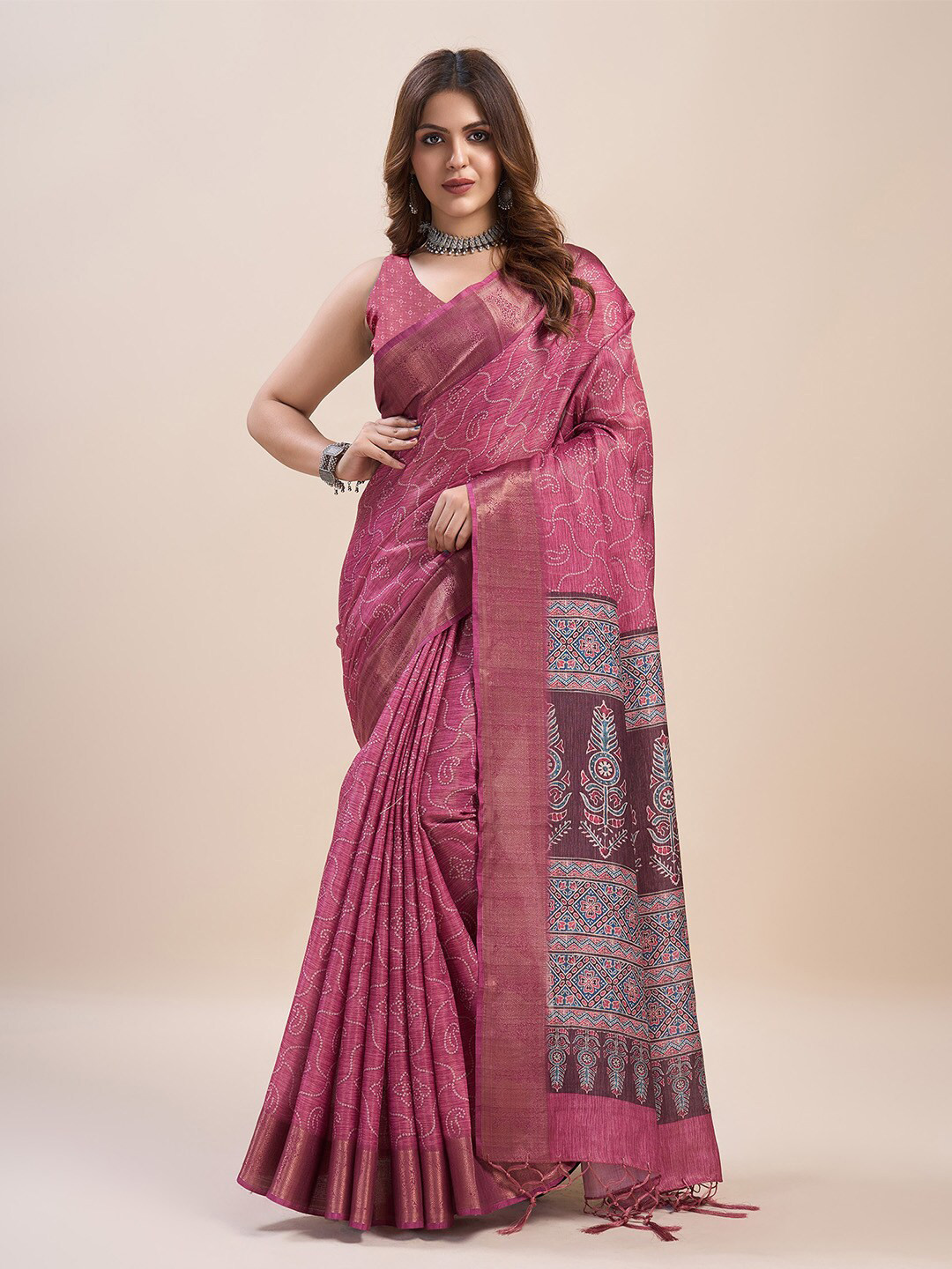 Ishin Bandhani Zari Silk Blend Banarasi Saree