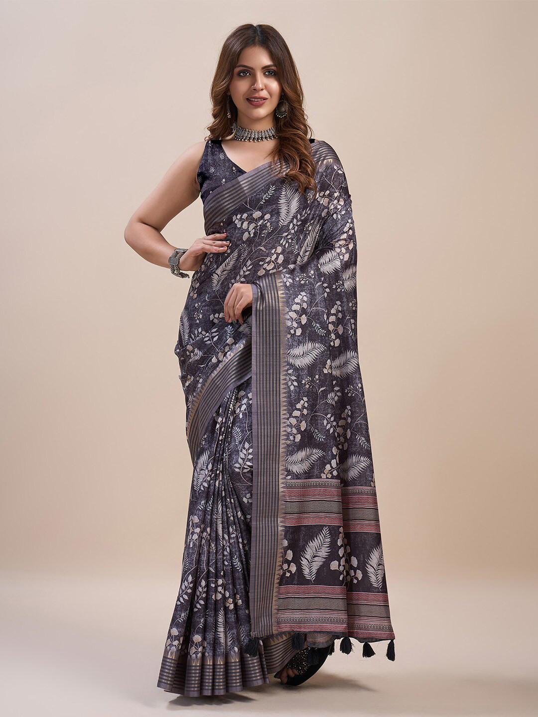 Ishin Floral Pashmina  Zari Silk Blend Saree