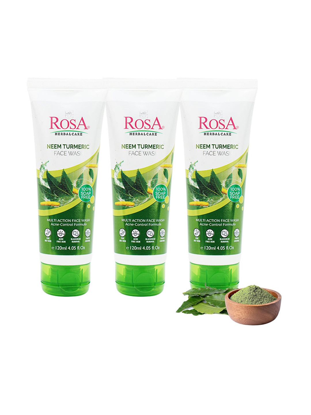 ROSA Set Of 3 Neem Turmeric Face Wash With Vitamin -E  Deep Cleansing- 120ml Each