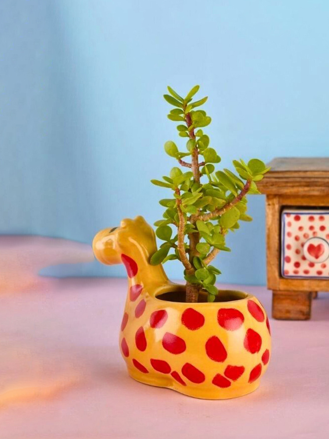 WEAVING HOMES Yellow & Red Giraffe Printed Ceramic Planter