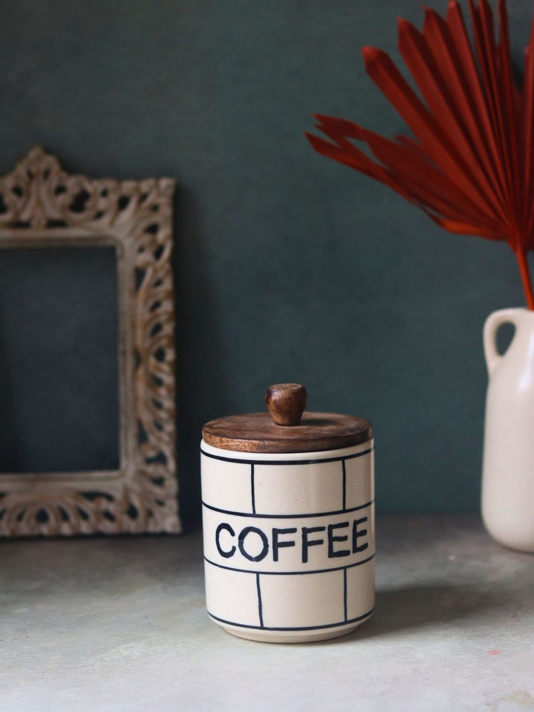 Weaving Homes White Typography Ceramic 2 Piece Flip Top Canister-500ml