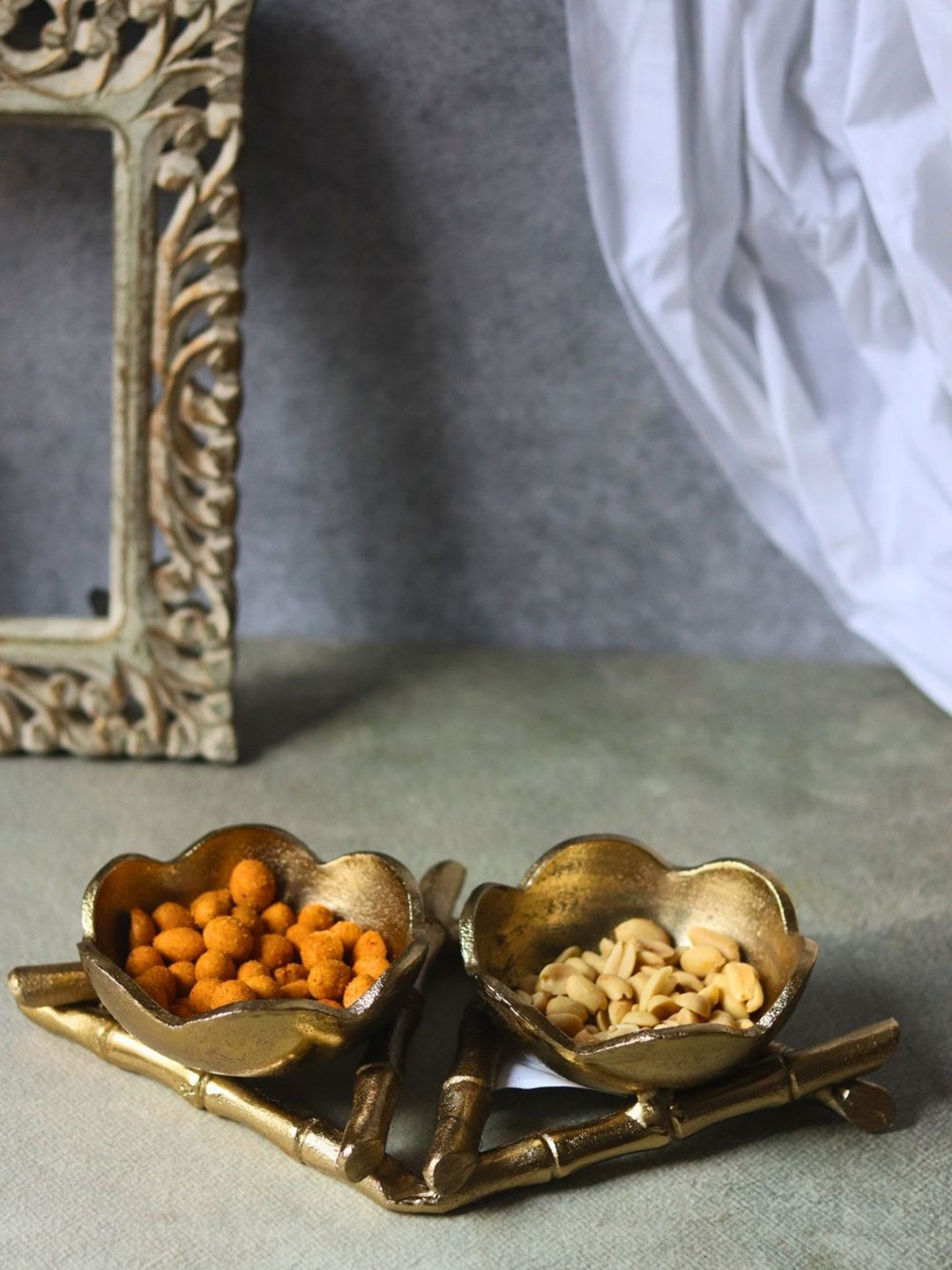 WEAVING HOMES Gold-Toned Nest Snack Tray
