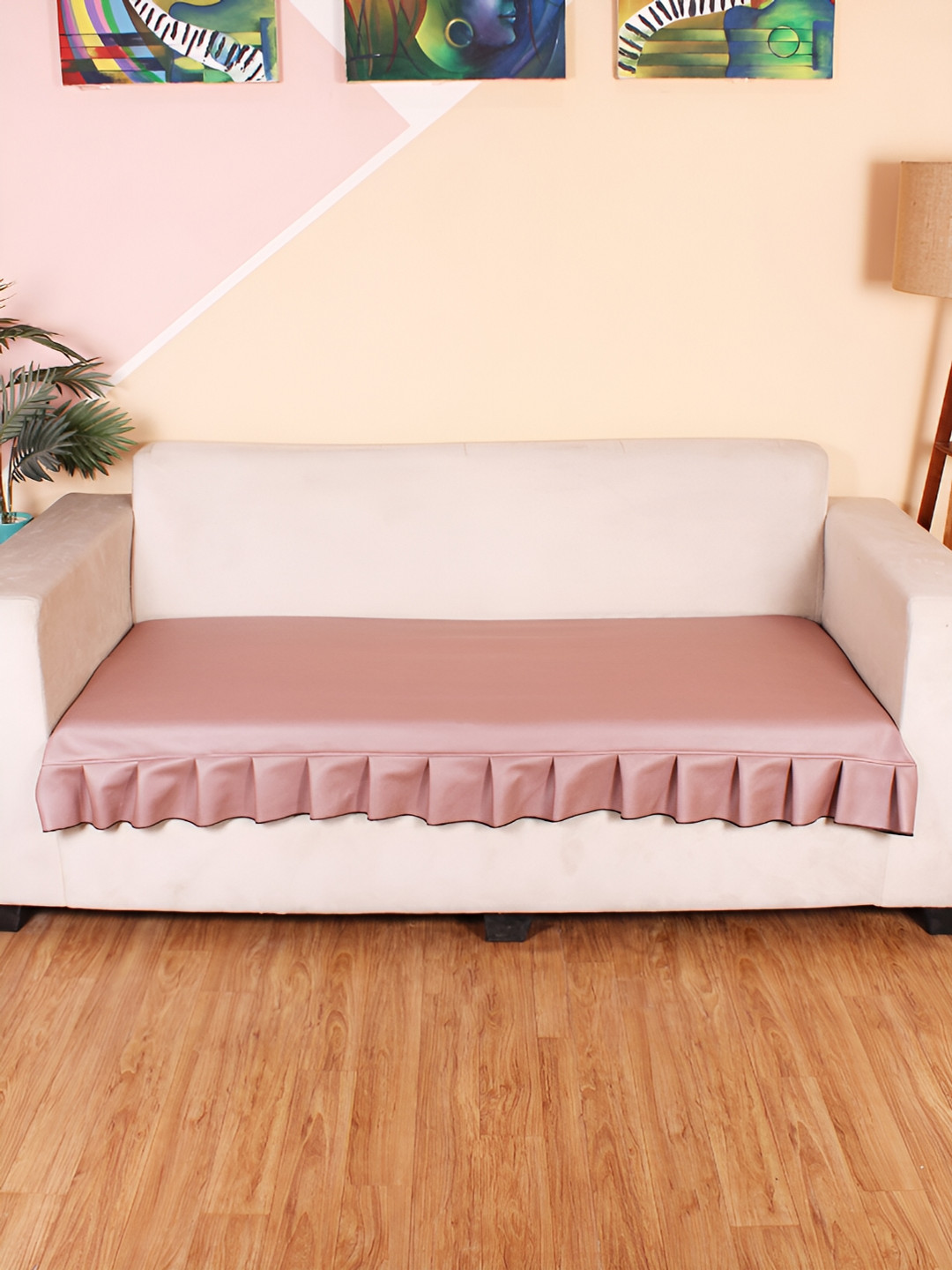 STITCHNEST 2 Seater Peach Rexin Sofa Cover