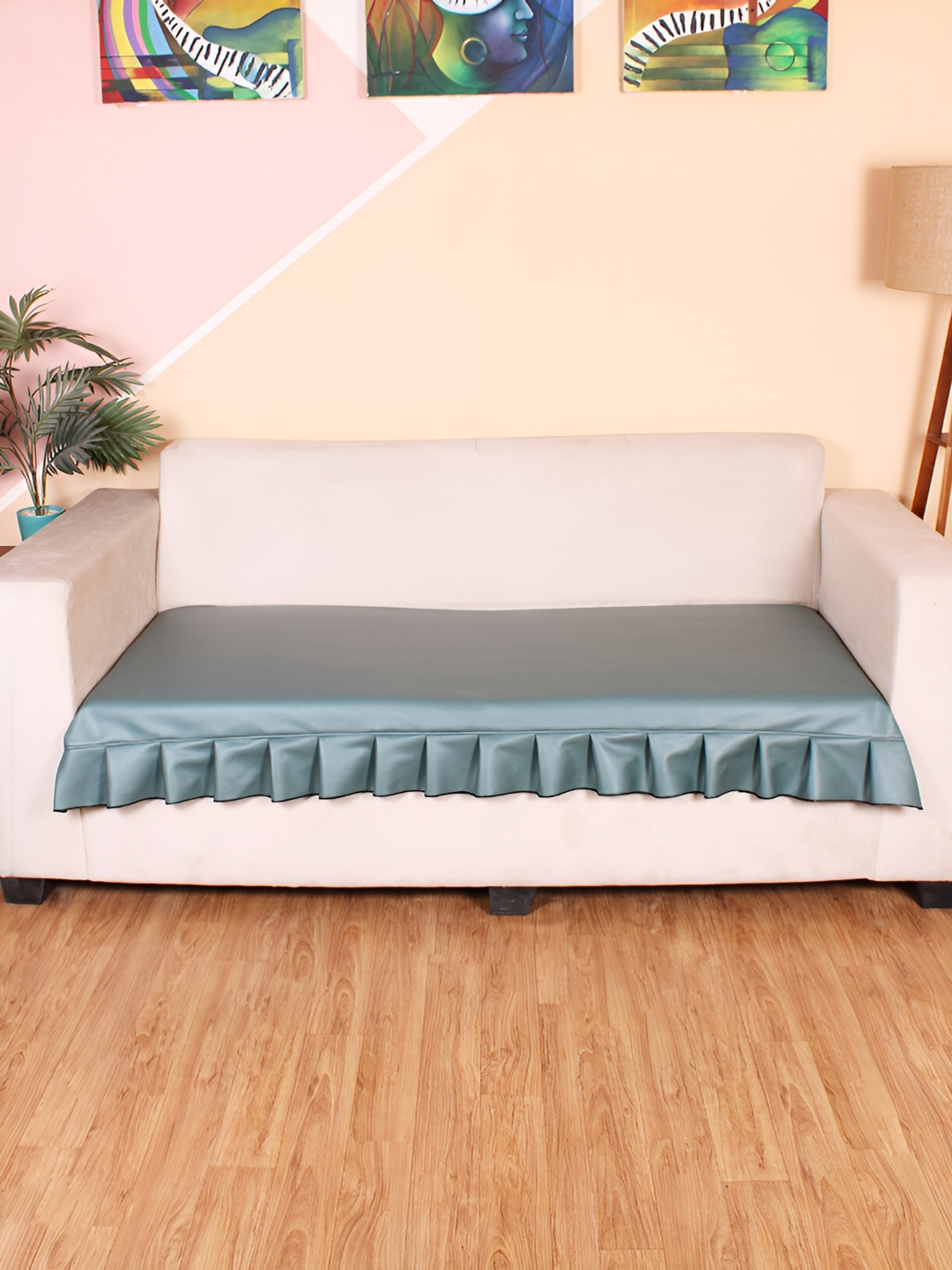 STITCHNEST 3 Seater Green Rexin Sofa Cover