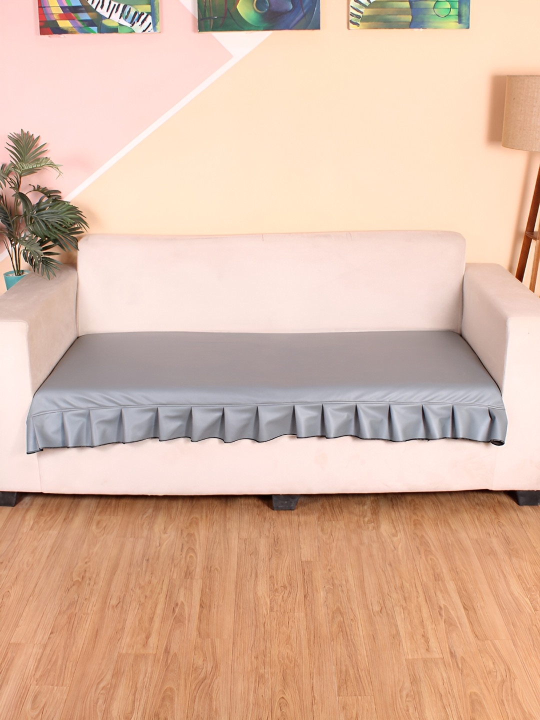 STITCHNEST 2 Seater Grey Rexin Sofa Cover