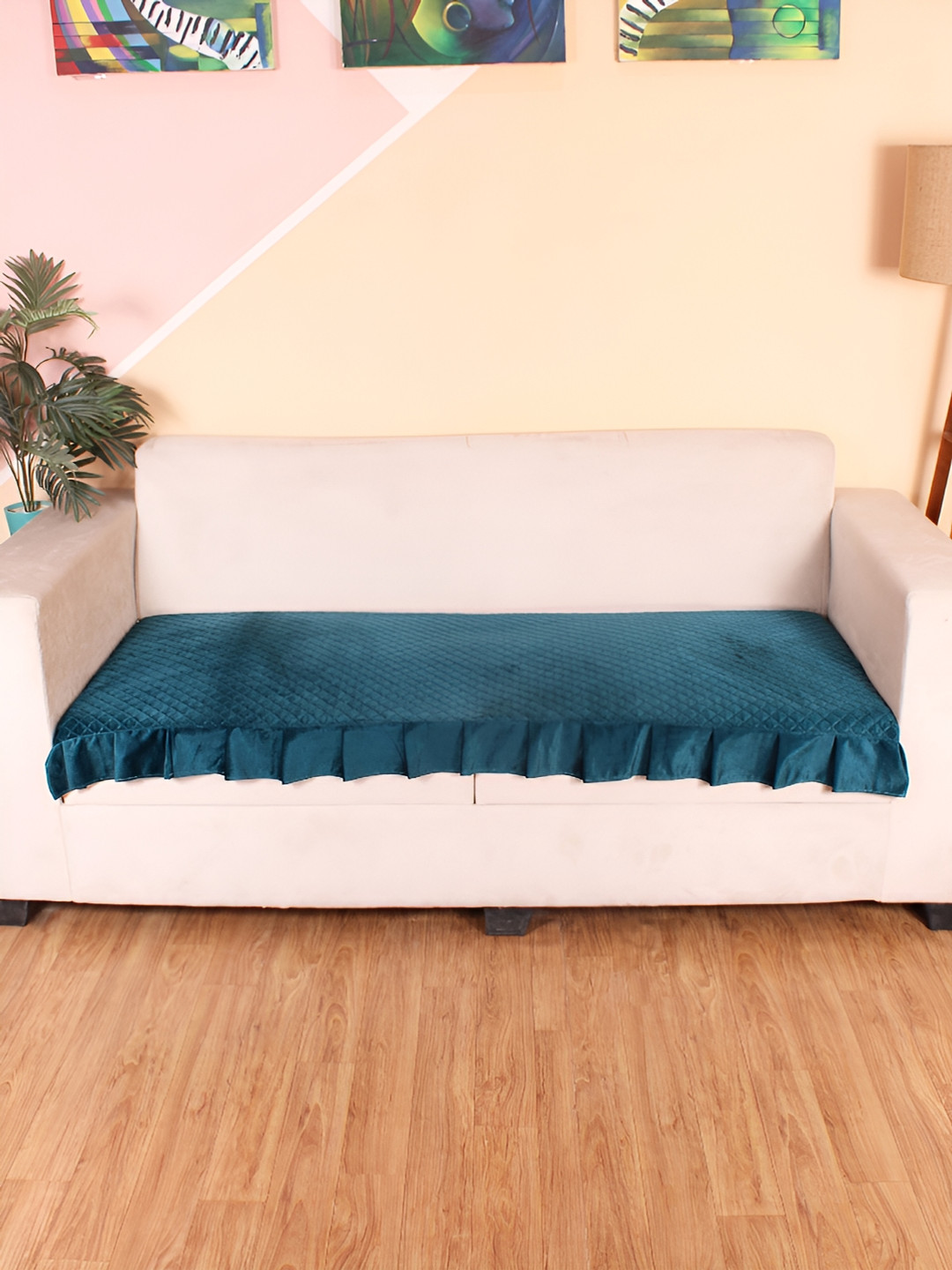 STITCHNEST 1 Seater Green Velvet Sofa Cover