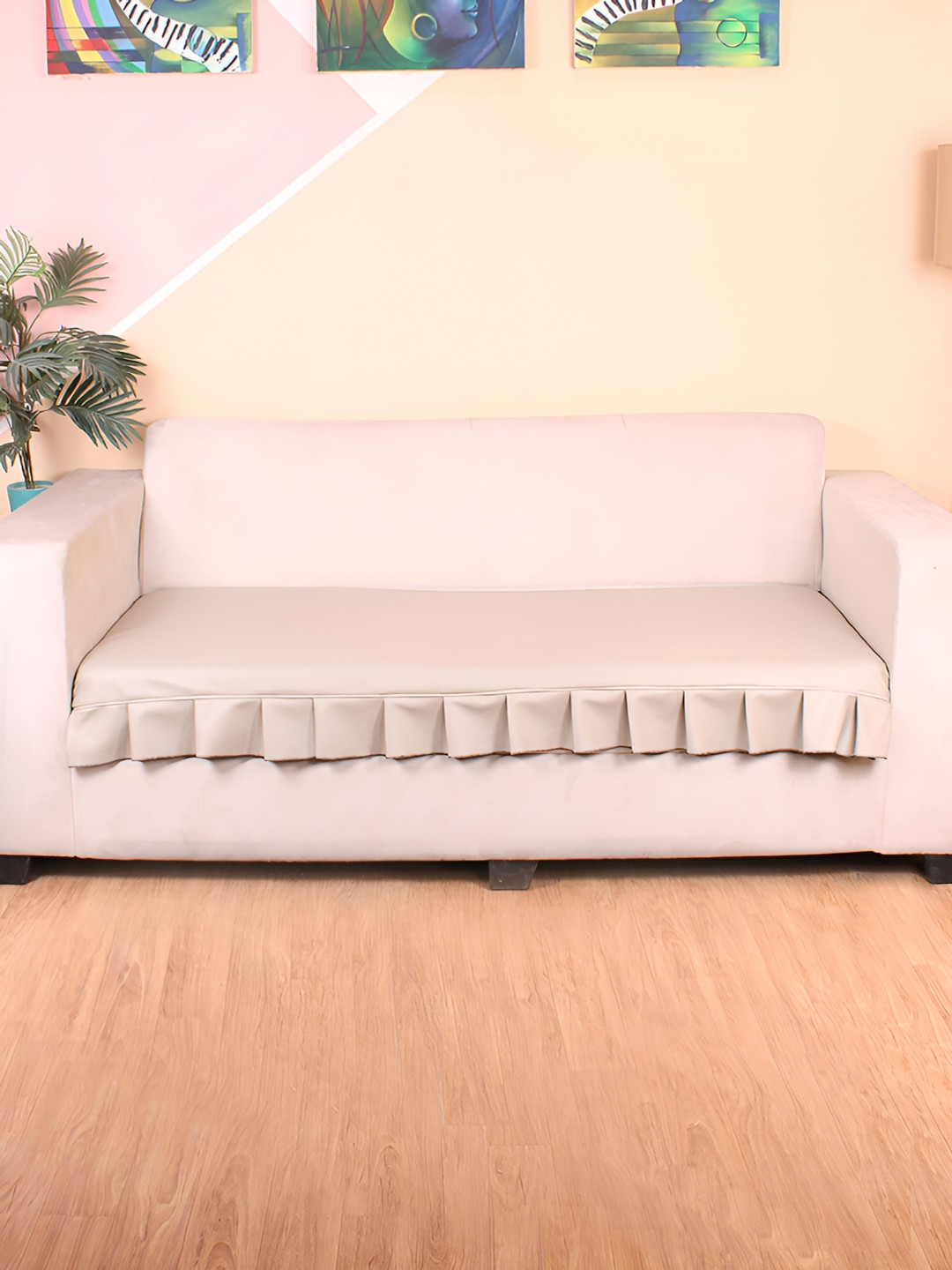 STITCHNEST 1 Seater Cream Rexin Sofa Cover