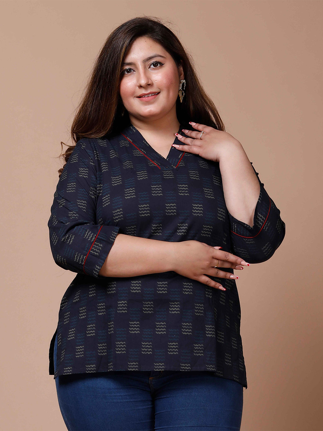 MIRAVAN Printed V-Neck Pure Cotton Kurti