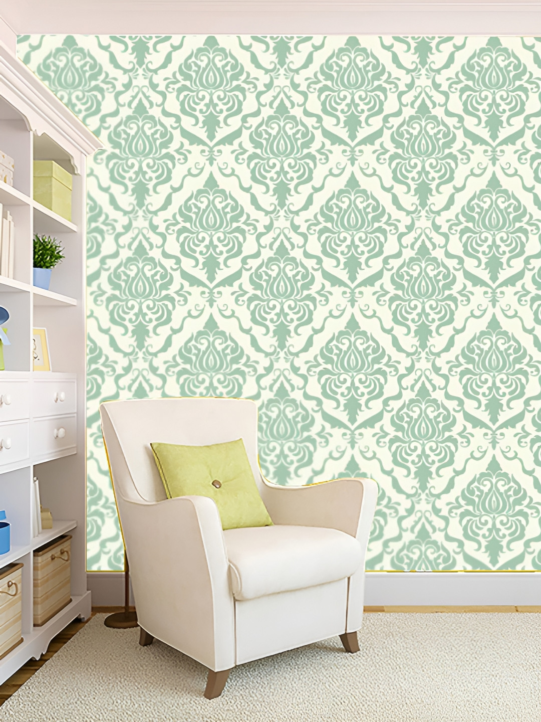 KSHIRSA White & Green 3D Printed Self Adhesive Wall Sticker