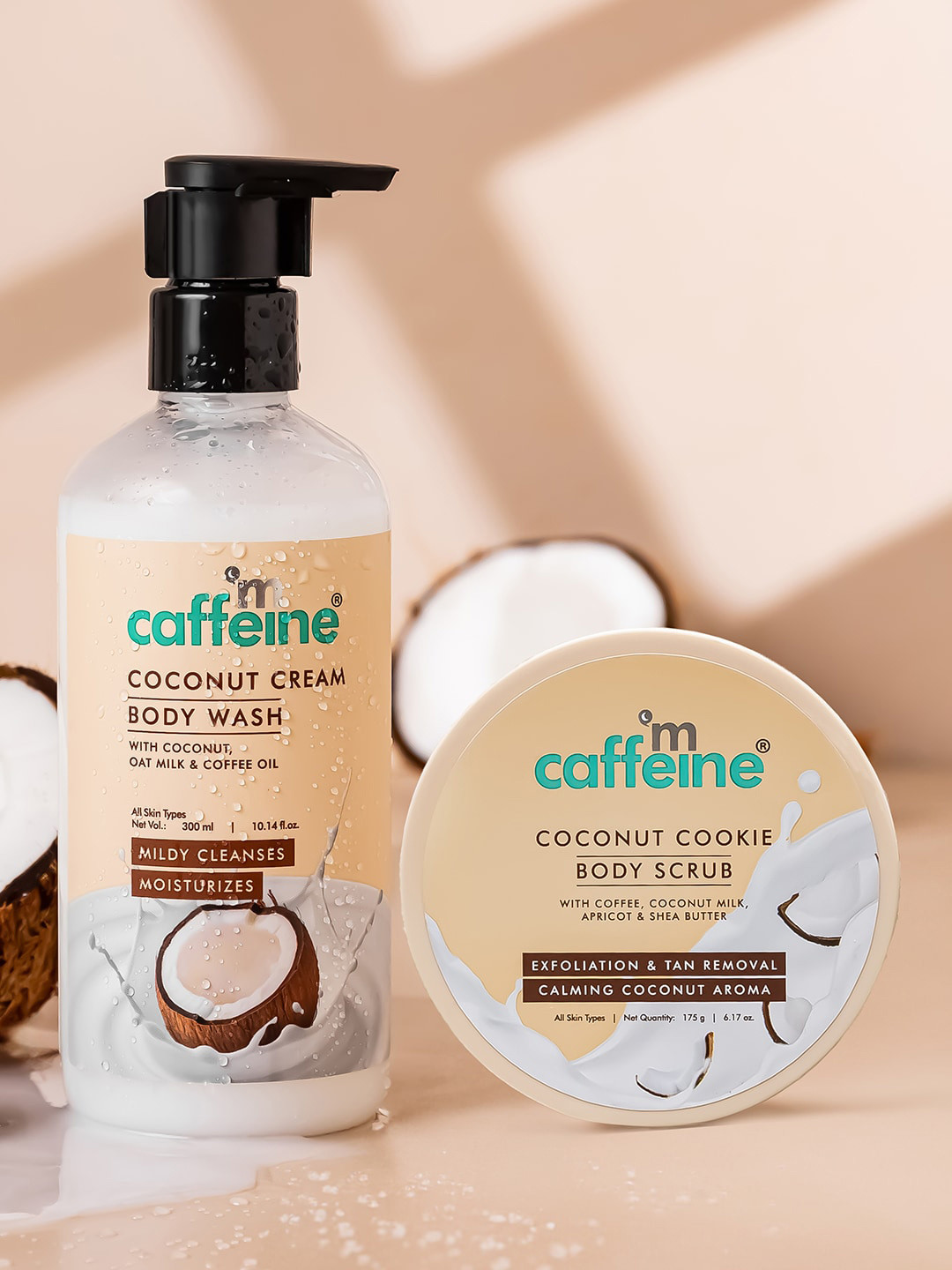 MCaffeine Coconut Cookie Body Scrub & Coconut Cream Body Wash- 175 g + 300 ml