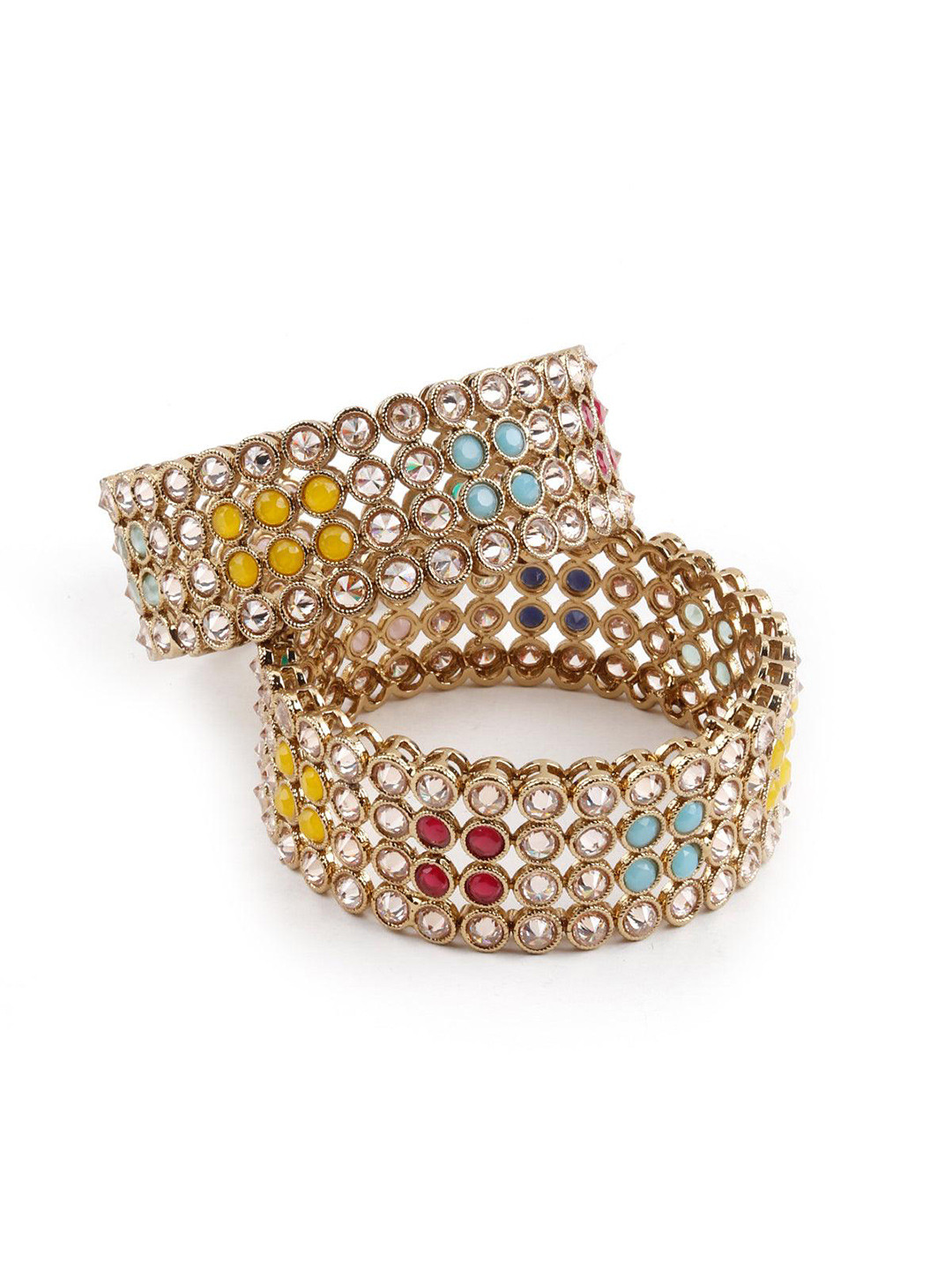 ODETTE Set Of 2 Artificial Stones Gold Plated Kada Bangles