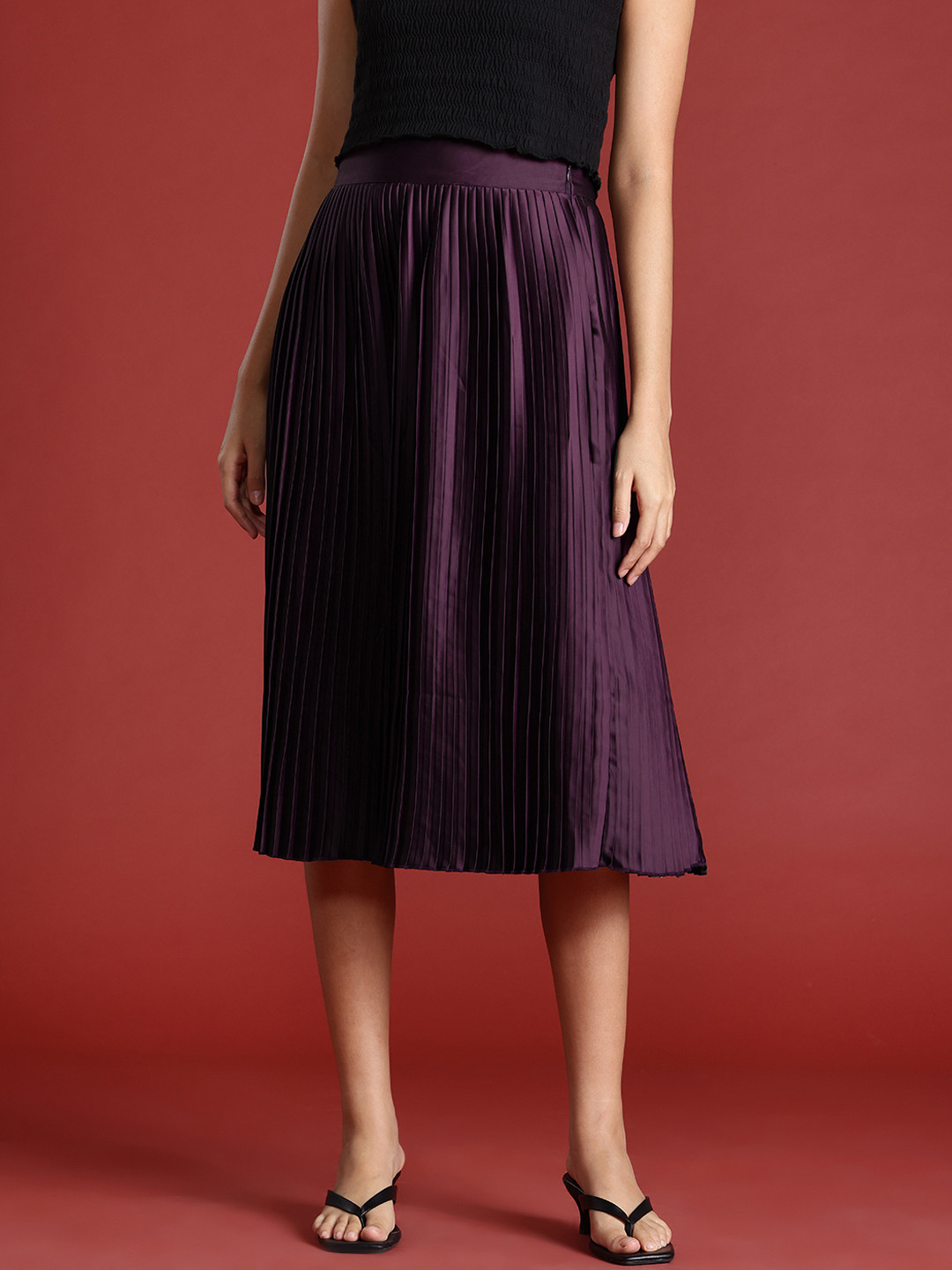 all about you Women Accordion Pleats High Waist Midi Skirt