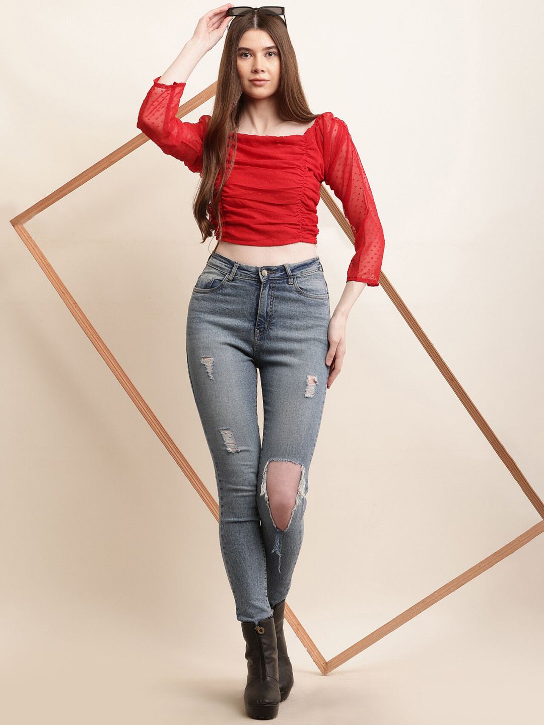 HIGHLIGHT FASHION EXPORT Square Neck Crop Top